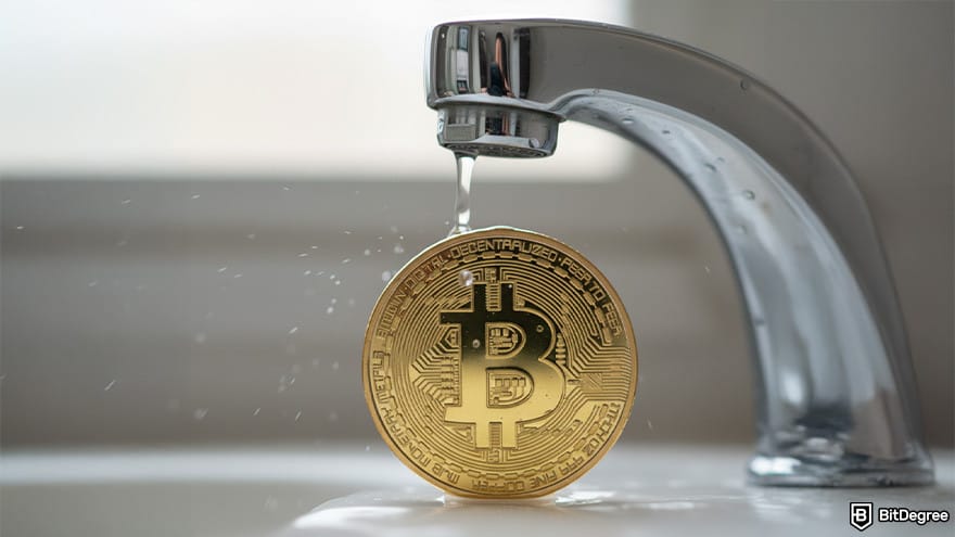 Best crypto airdrops: a Bitcoin under a faucet.