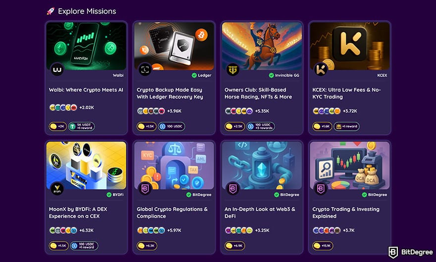 Best crypto airdrops: the BitDegree missions page.