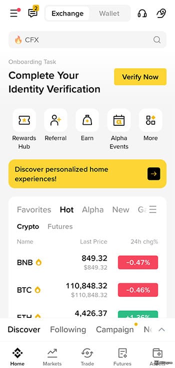 Best crypto app: Binance app main screen. Best crypto app: Binance app main screen.