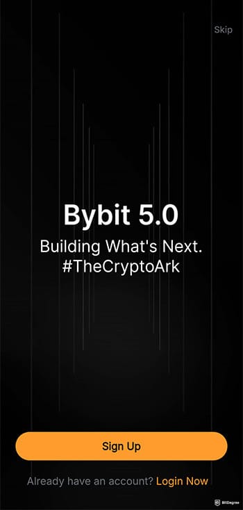 Best crypto app: welcome screen on Bybit app.