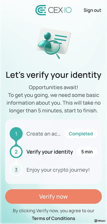 Best crypto app: verifying identity on Cex.io app.