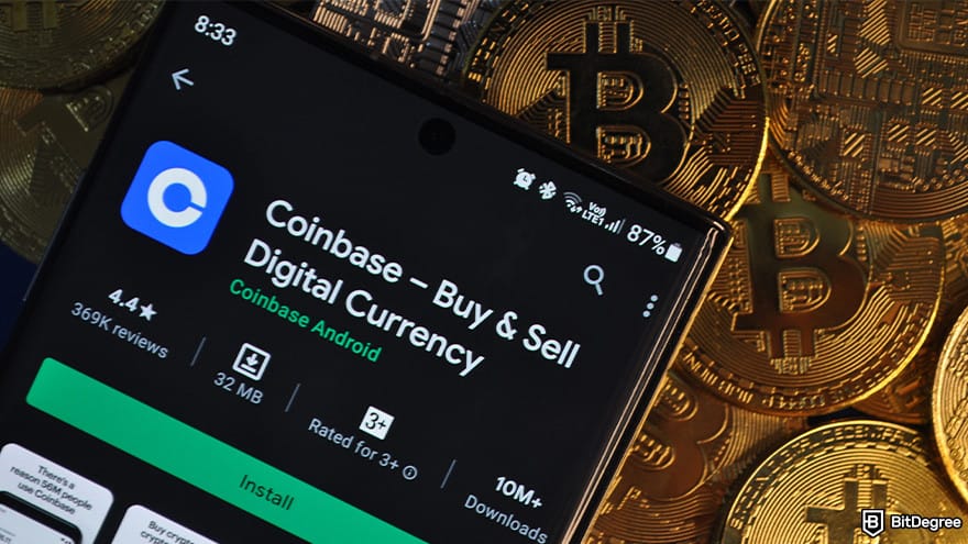 Best crypto app: Coinbase app on a Bitcoin coins.