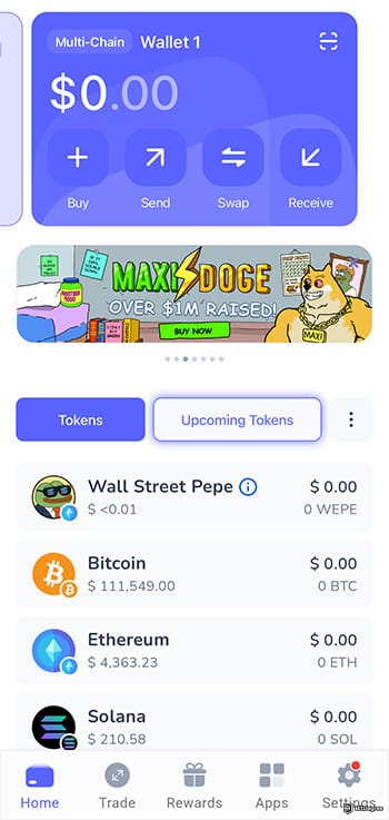 Best crypto app for beginners: Best Wallet home screen.