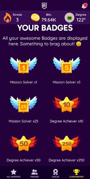 Best crypto app for beginners: the BitDegree Missions app Leaderboard section.