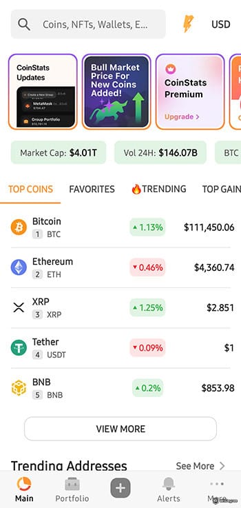 Best crypto app for beginners: CoinStats app.