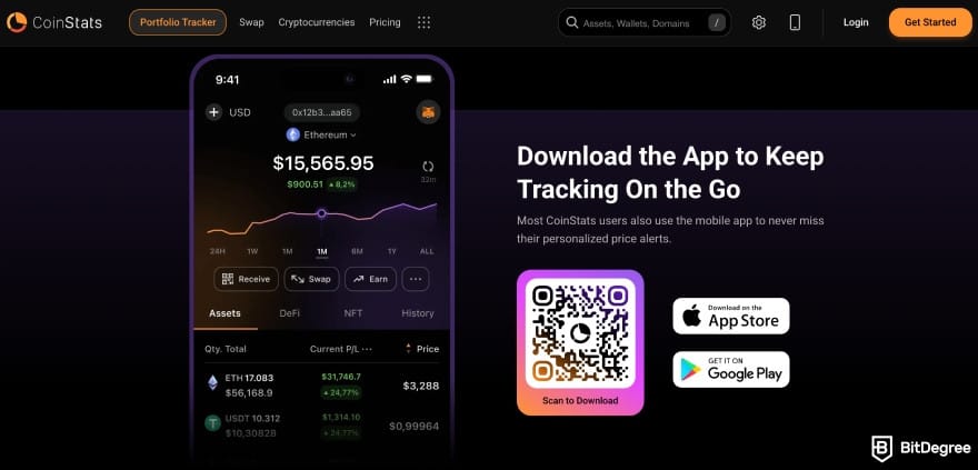 Best crypto app for beginners: the CoinStats app.