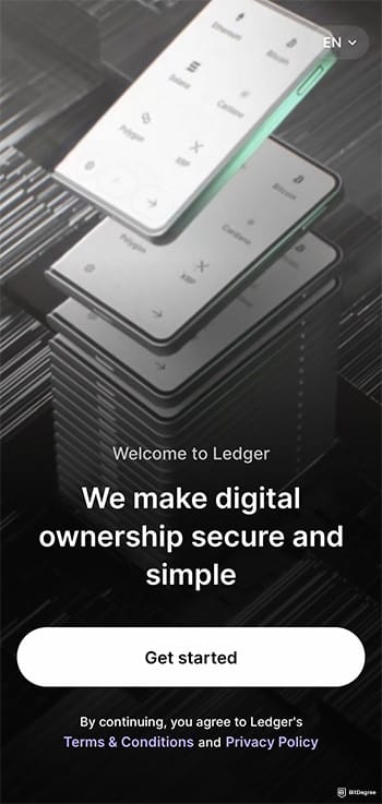 Best crypto app for beginners: Ledger Live app starting screen.