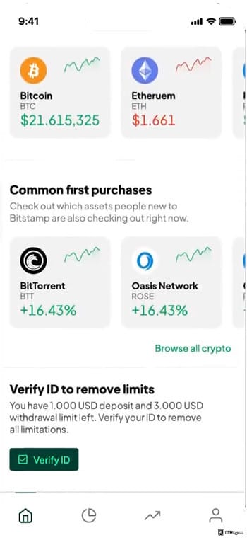 Best app for crypto trading: Bitstamp interface.