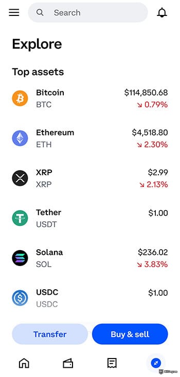 Best app for crypto trading: Coinbase explore.