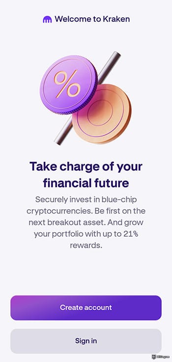 Best crypto app: first screen of Kraken app.