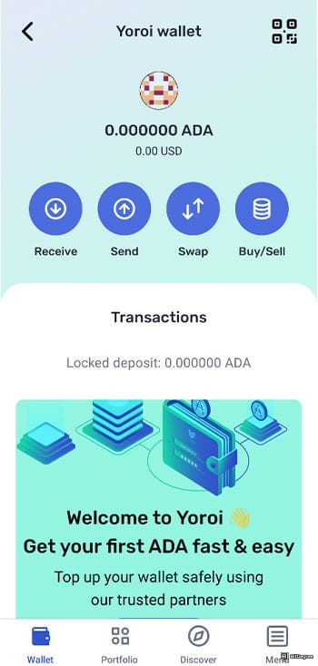 Best crypto app: Yoroi wallet home screen.