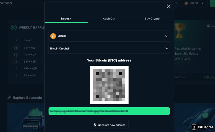 Best crypto baccarat sites: the deposit address for BTC on Betpanda.