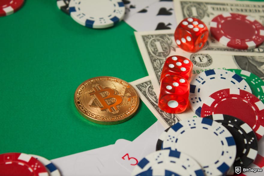 Best crypto baccarat sites: Bitcoin on a casino table.