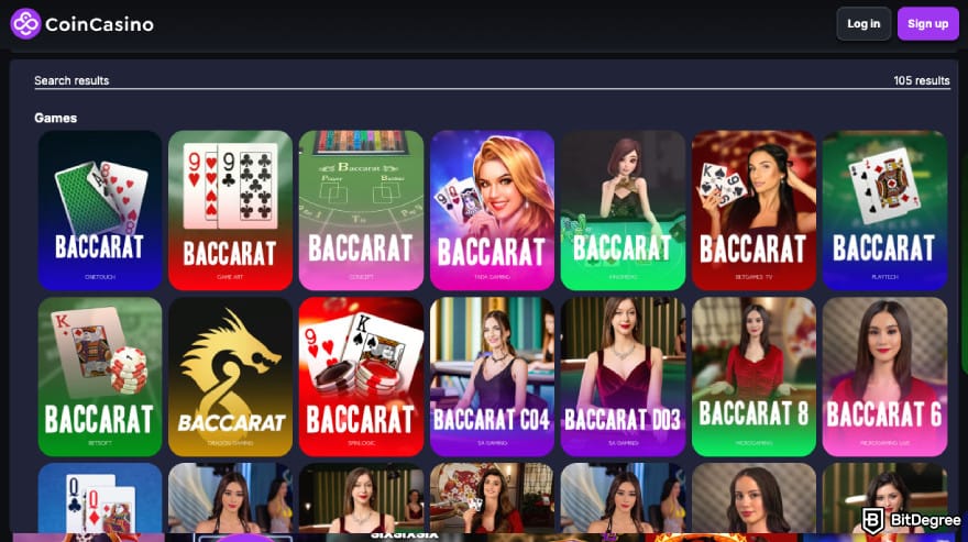 Best crypto baccarat sites: baccarat game selection on CoinCasino.