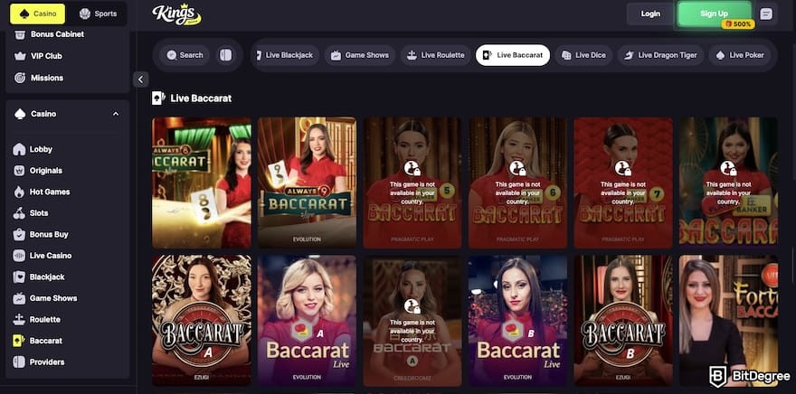 Best crypto baccarat sites: Kings.Game's baccarat lobby. Best crypto baccarat sites: Kings.Game's baccarat lobby.