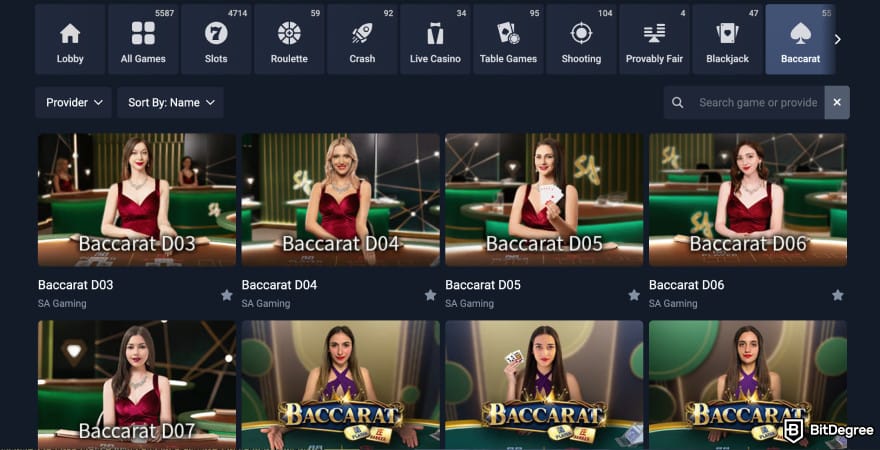 Best crypto baccarat sites: baccarat game selection on Sportbet.one.