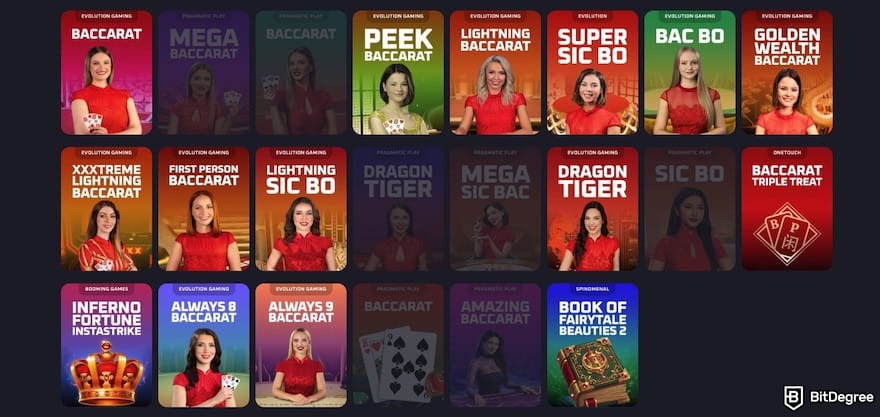Best crypto baccarat sites: The baccarat page on Thrill.