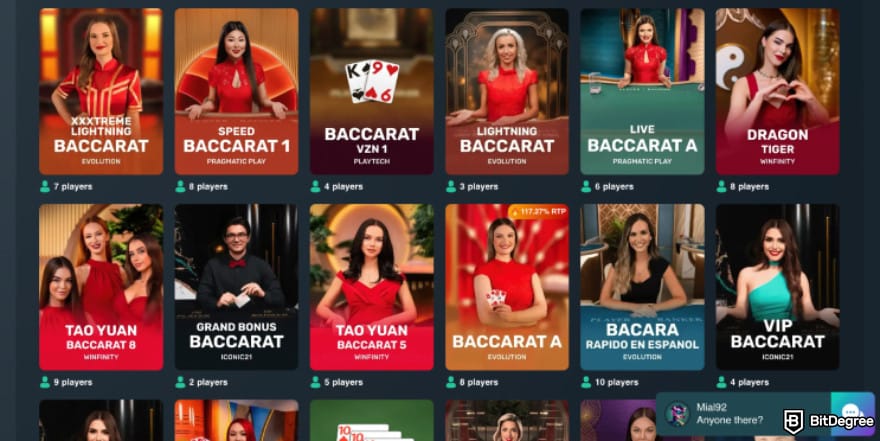 Best crypto baccarat sites: baccarat game selection on Vave.