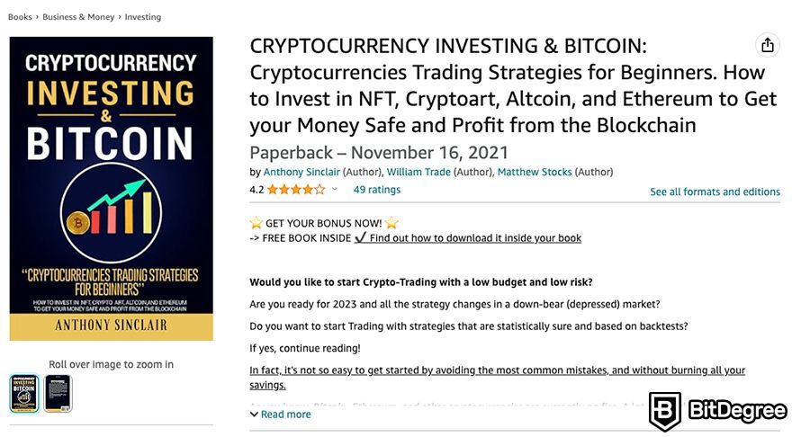 Best crypto books: Cryptocurrency Investing & Bitcoin by Anthony Sinclair, William Trade, and Matthew Stocks.