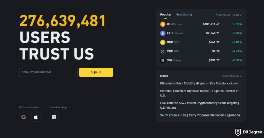 Mejores Puentes de Criptomonedas: Página de inicio de Binance.