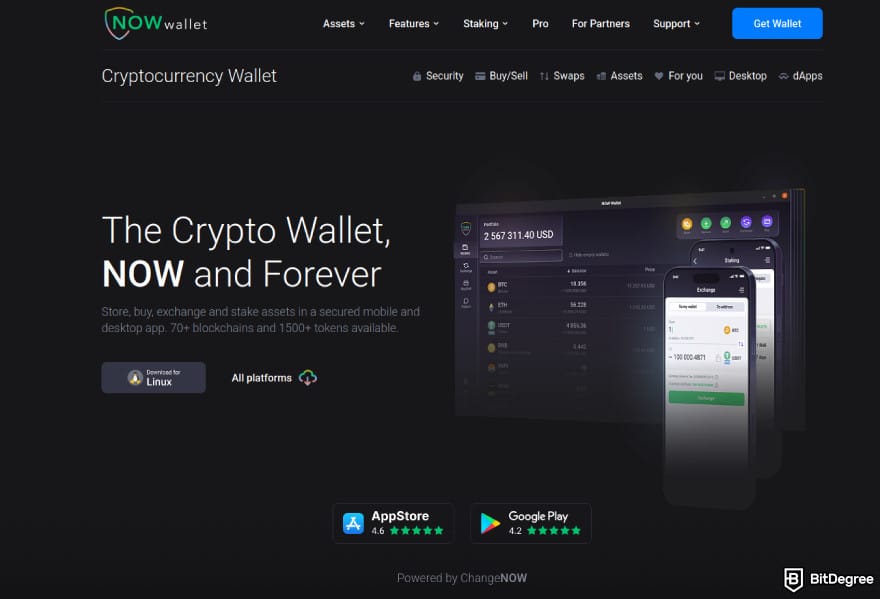 Best crypto bridges: the landing page for NOW Wallet.