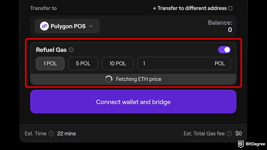 Best crypto bridges: Polygon Portal refuel gas feature.