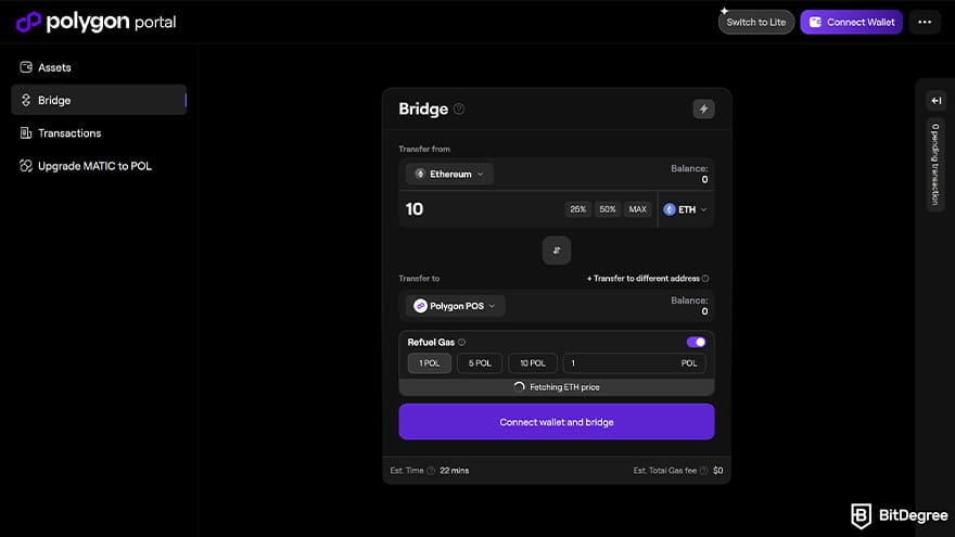 Best crypto bridges: the Bridge page on the Polygon Portal website.
