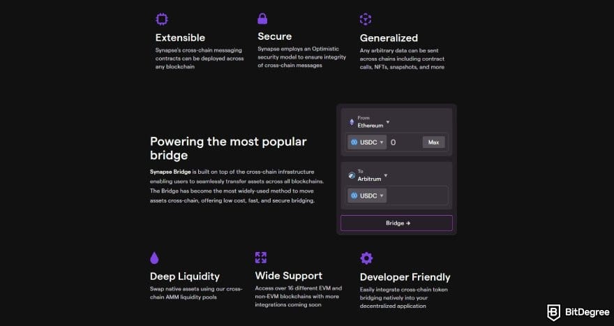 Best crypto bridges: Synapse bridge features.