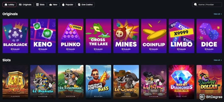 Best crypto casino Australia: RakeBit's lobby. Best crypto casino Australia: RakeBit's lobby.
