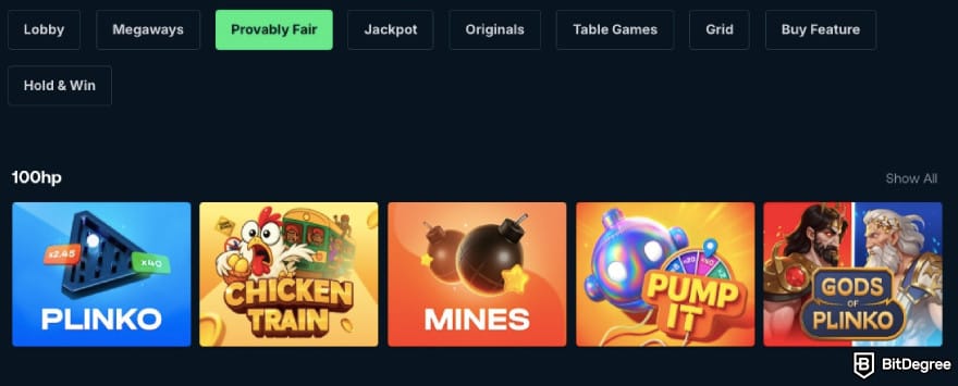 Best crypto casino: Provably Fair games available on Betpanda.