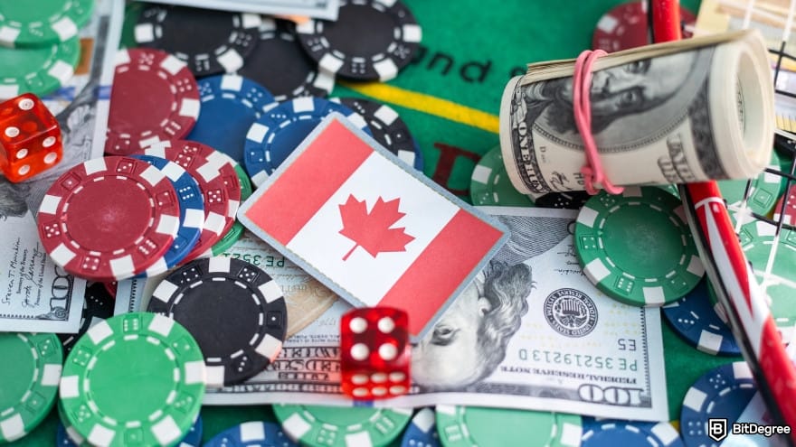 Best crypto casino Canada: poker table with Canada flag. Best crypto casino Canada: poker table with Canada flag.