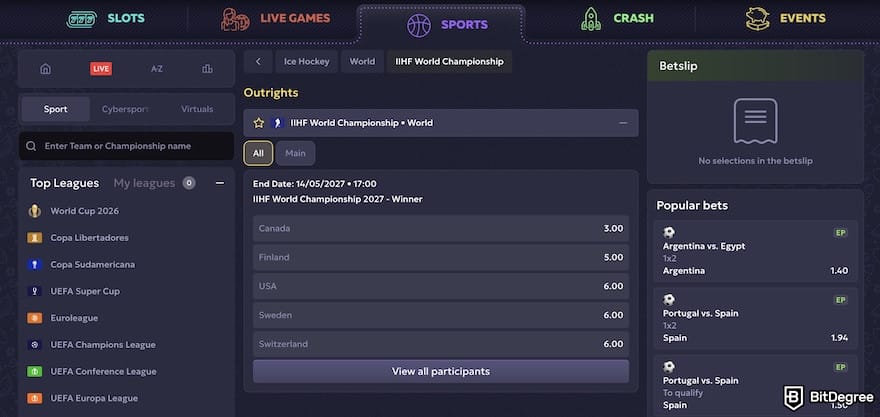 Best cryto casino Canada: Vavada's sportsbook, showing the IIHF World Championship polls. Best cryto casino Canada: Vavada's sportsbook, showing the IIHF World Championship polls.