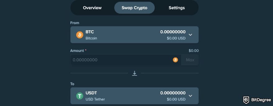 Best crypto casino: available crypto swap feature on Stake.