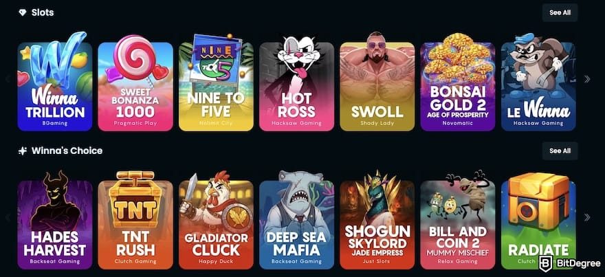 Best crypto casino UK: Winna lobby.