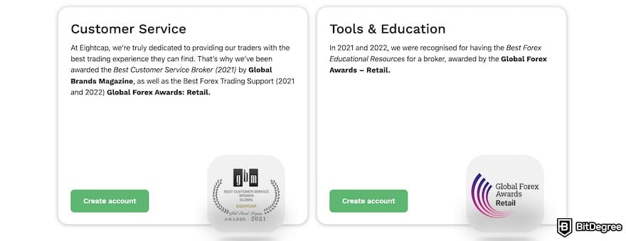 Best crypto CFD trading platform: the awards Eightcap received for its customer service and tools.