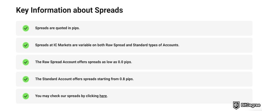 Best crypto CFD trading platform: a list of key information about spreads on IC Markets.