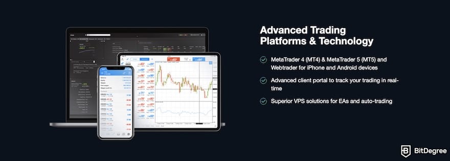 Best crypto CFD trading platform: MT4 and MT5 interfaces on FP Markets' website.