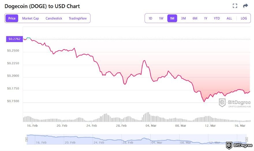 Best crypto charts: DOGE to USD price chart on BitDegree Crypto Tracker.