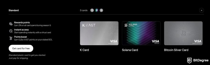 Best crypto debit card: KAST standard tier cards.