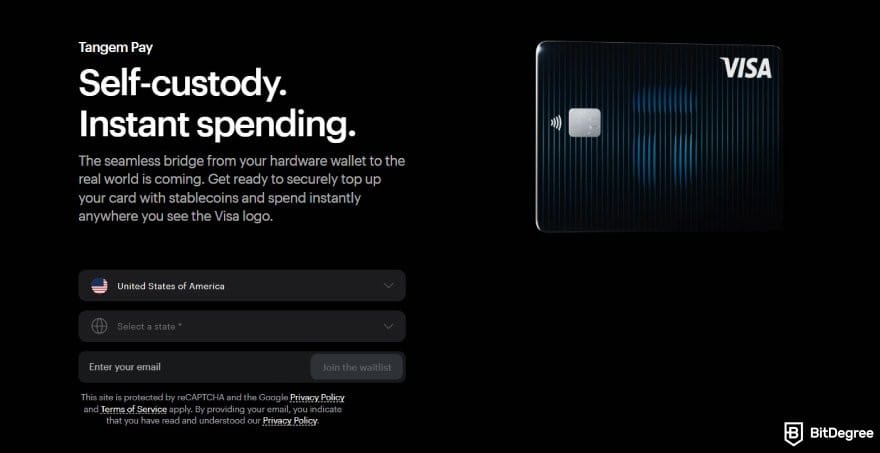 Best crypto debit card: the Tangem Pay waitlist page.