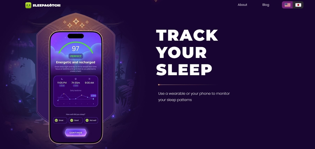 Best crypto earning app: a mockup of sleep insights displayed on Sleepagotchi.