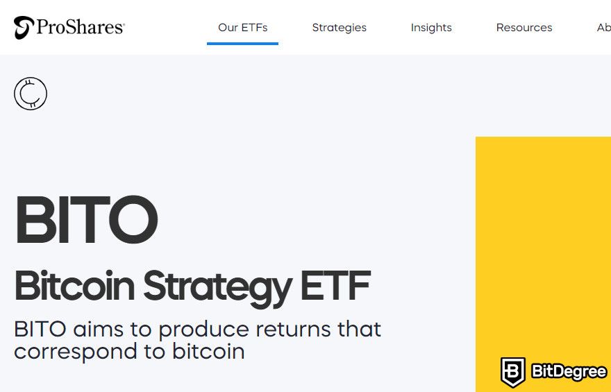 Best Crypto ETF: a screenshot of ProShare's official website.