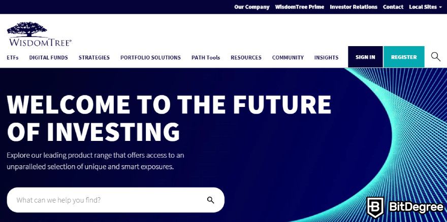 Melhores ETFs de Criptomoedas: site oficial da WisdomTree Investments.