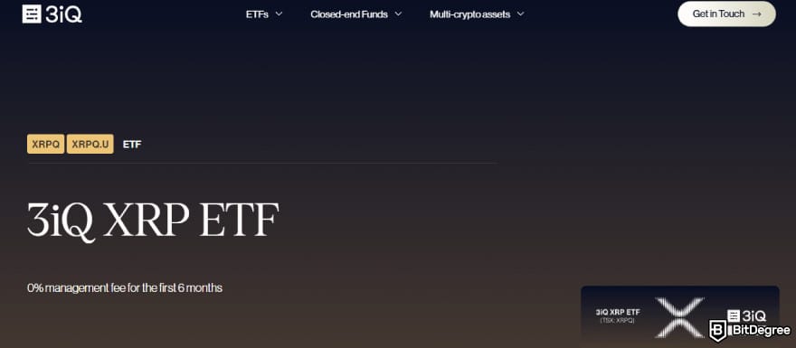 Best crypto ETF Canada: 3iQ XRP ETF page.