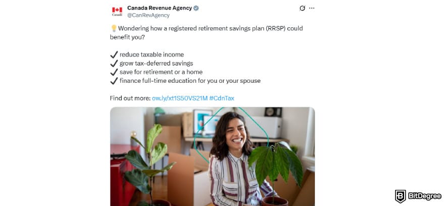 Best crypto ETF Canada: Canada Revenue Agency post about RRSP.
