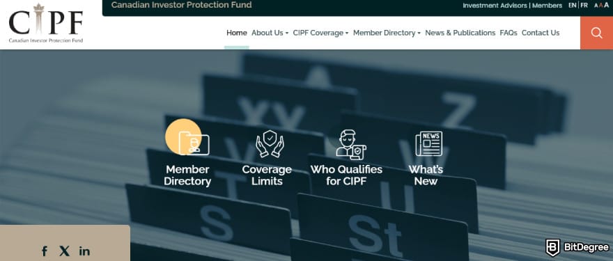 Best crypto ETF Canada: Canadian Investor Protection Fund website.