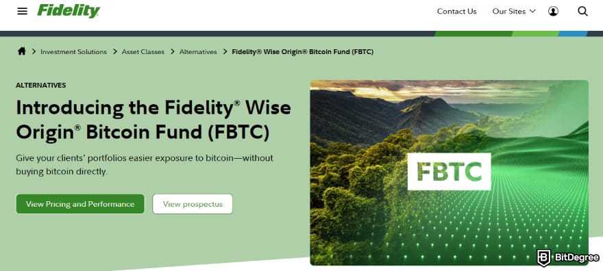 Best crypto ETF Canada: Fidelity Advantage Bitcoin ETF page.
