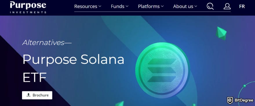 Best crypto ETF Canada: Purpose Solana ETF page.