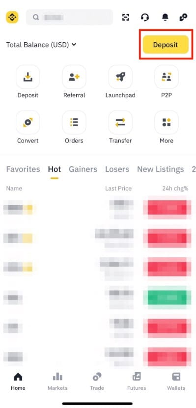 Best crypto exchange South Africa: deposit cryptocurrency on the Binance app.