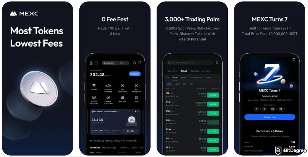 Best crypto exchange South Africa: iPhone screenshots of the MEXC app.
